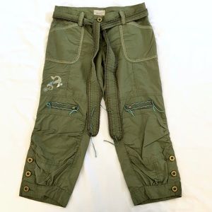 Miss Bisou green embroidered cargo capris sz. 7
